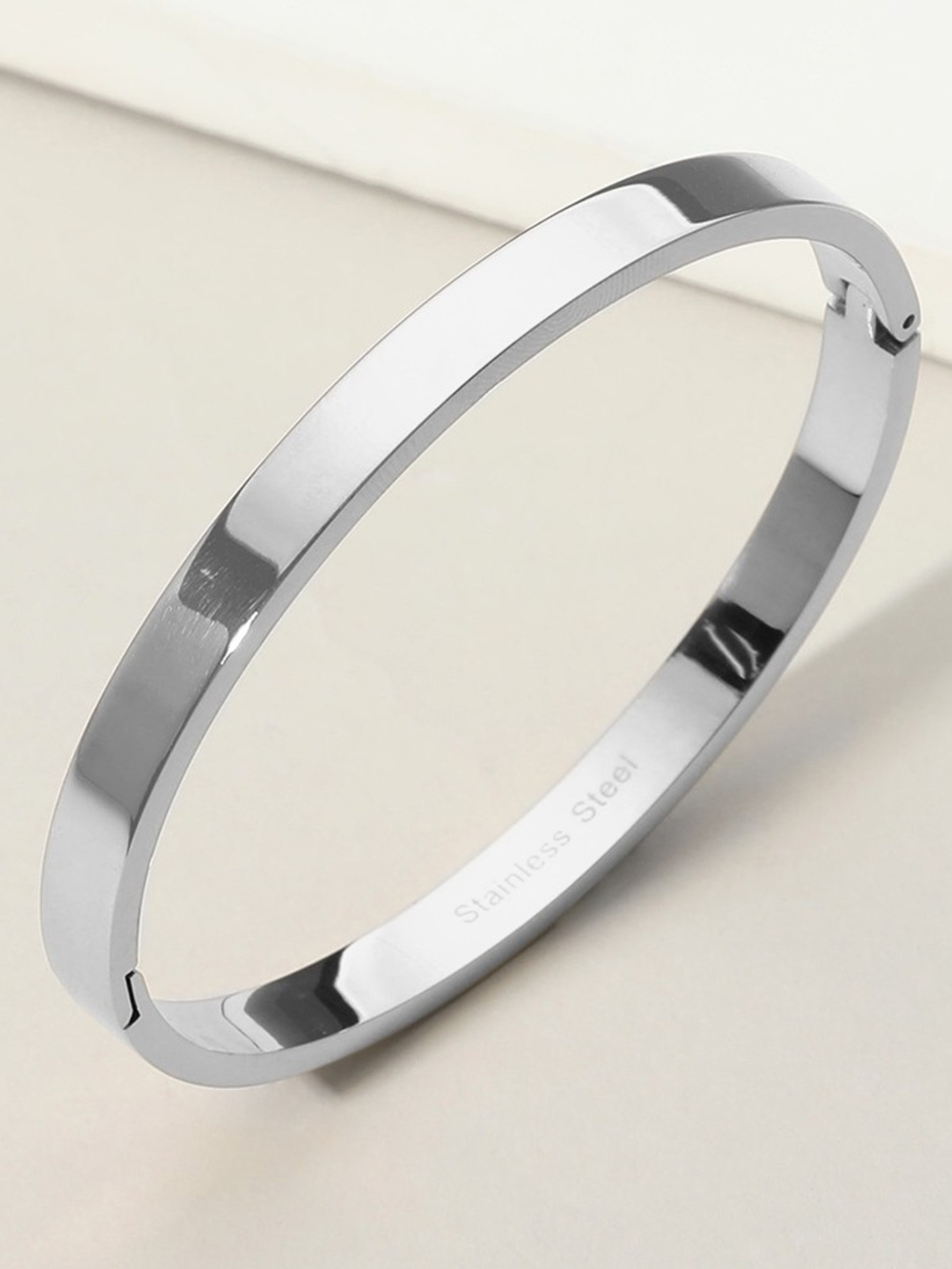 Silver Modern Stainless Steel Metal Hinged Bracelet Bangle 0.25" Simple Jewelry